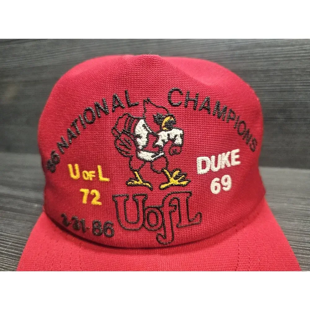 Vtg University Of Louisville Cardinals Hat National Champions Basketball 1986